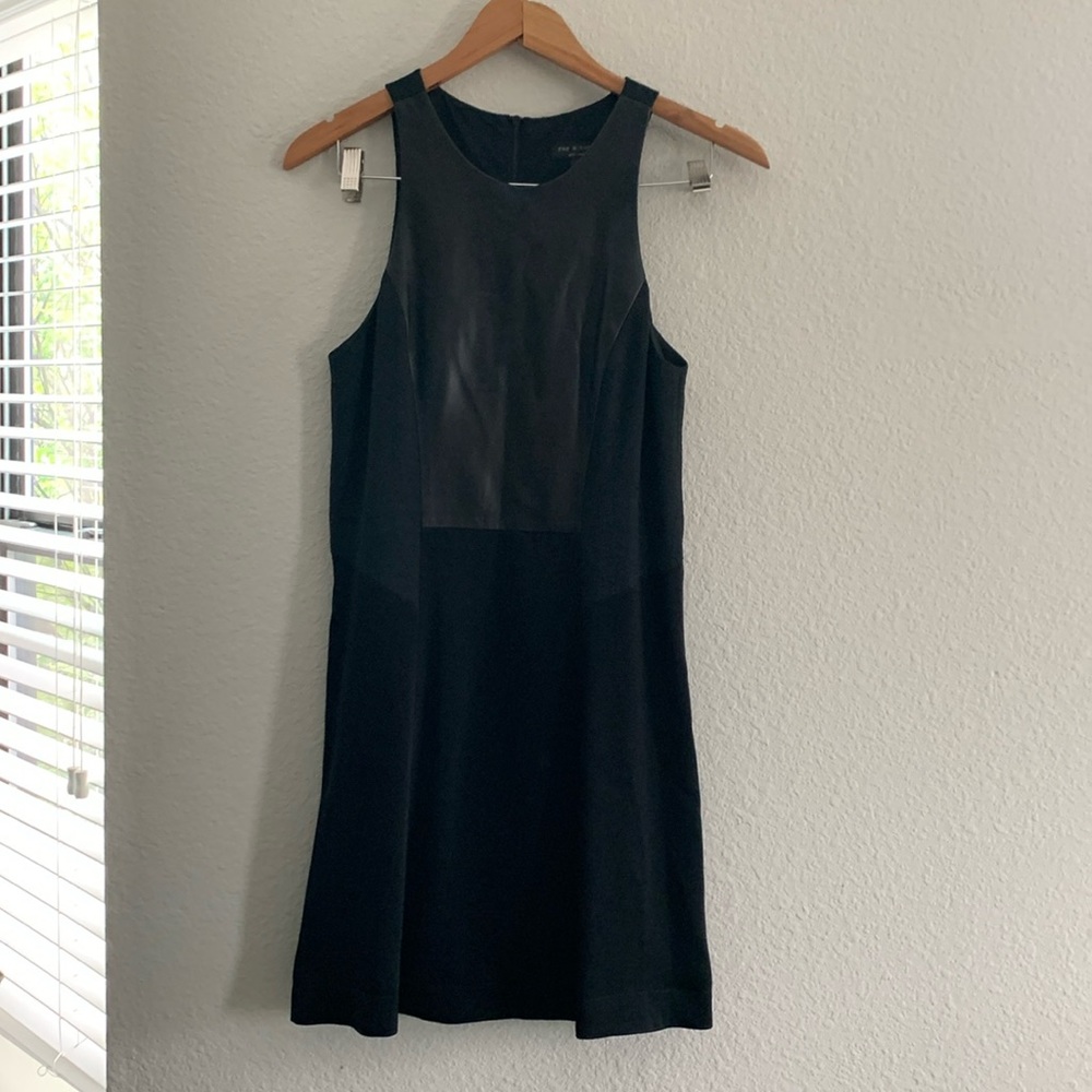 Rag & Bone Little Black Dress with Lamb Leather Panels Crew Neck size 2